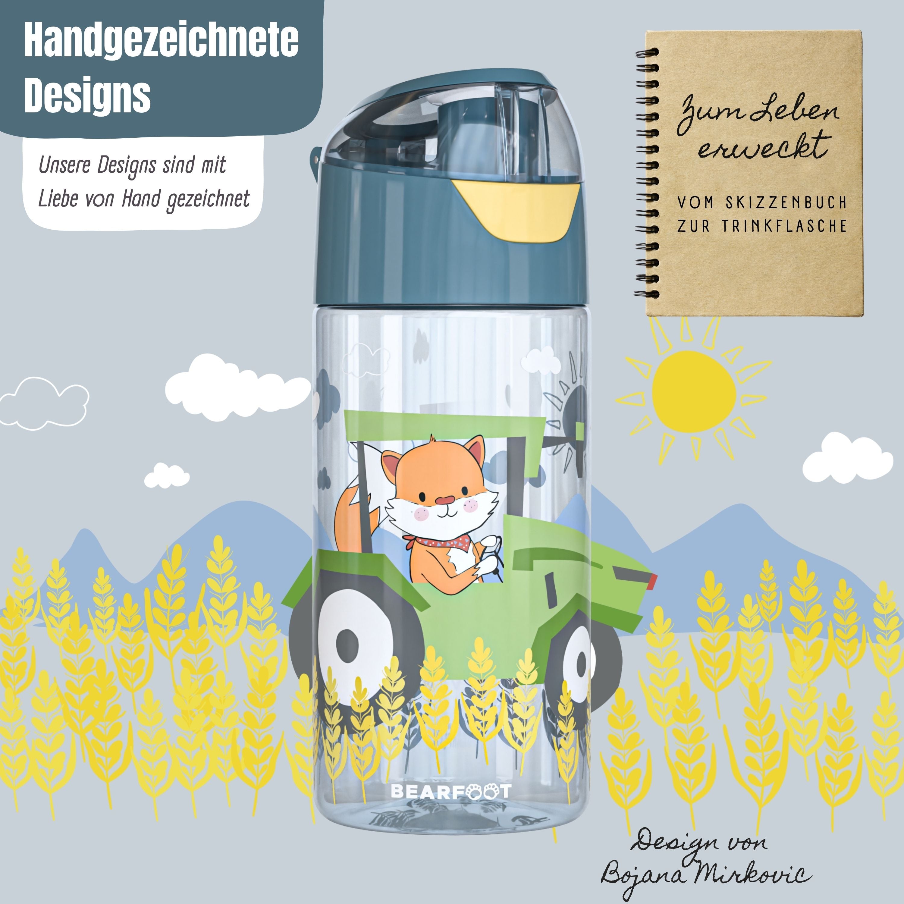 bearfoot-trinkflaschen-trinkflasche-traktor-fuchs-450ml-blau image 3