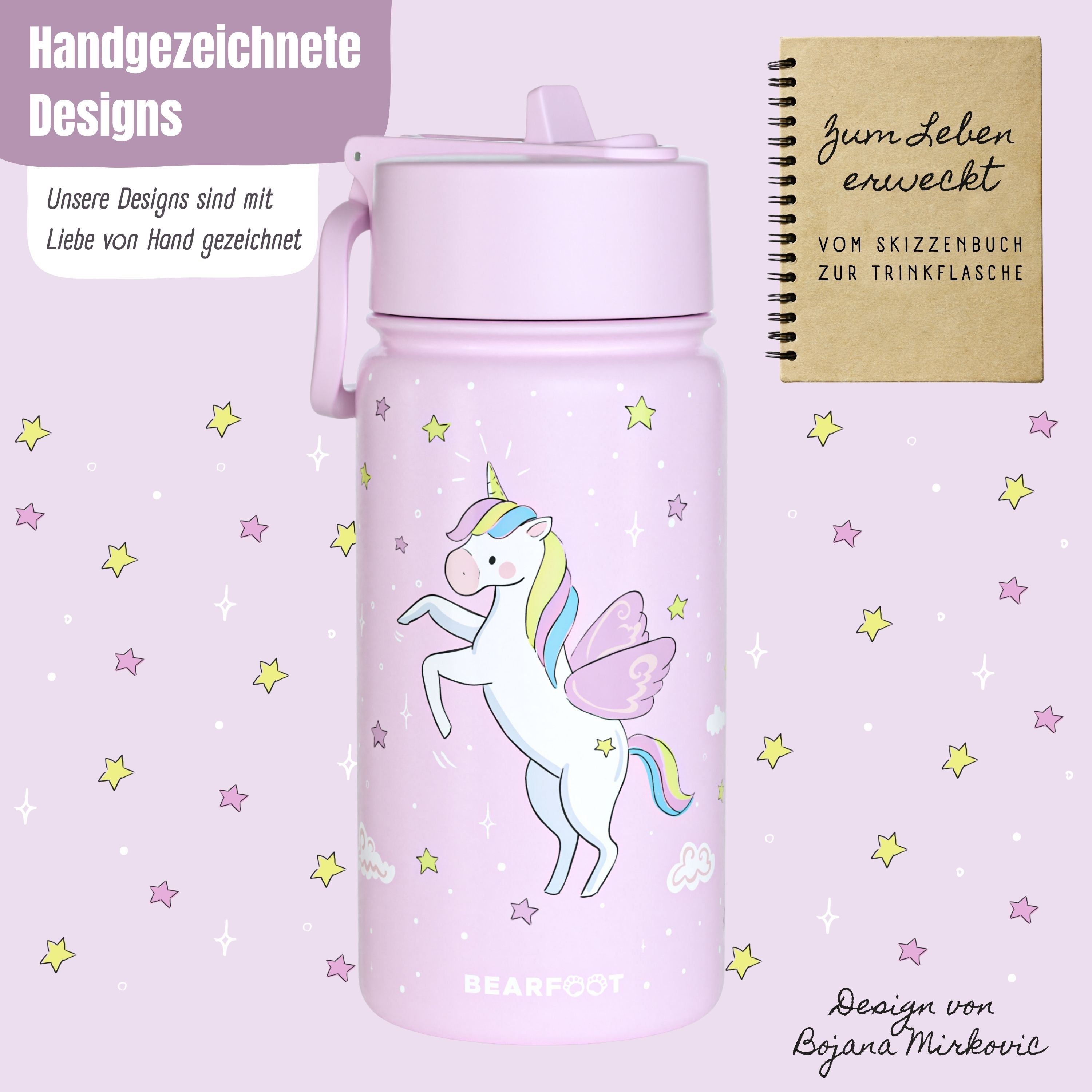 bearfoot-isolierflaschen-thermo-400ml-einhorn-lila-edelstahl image 3