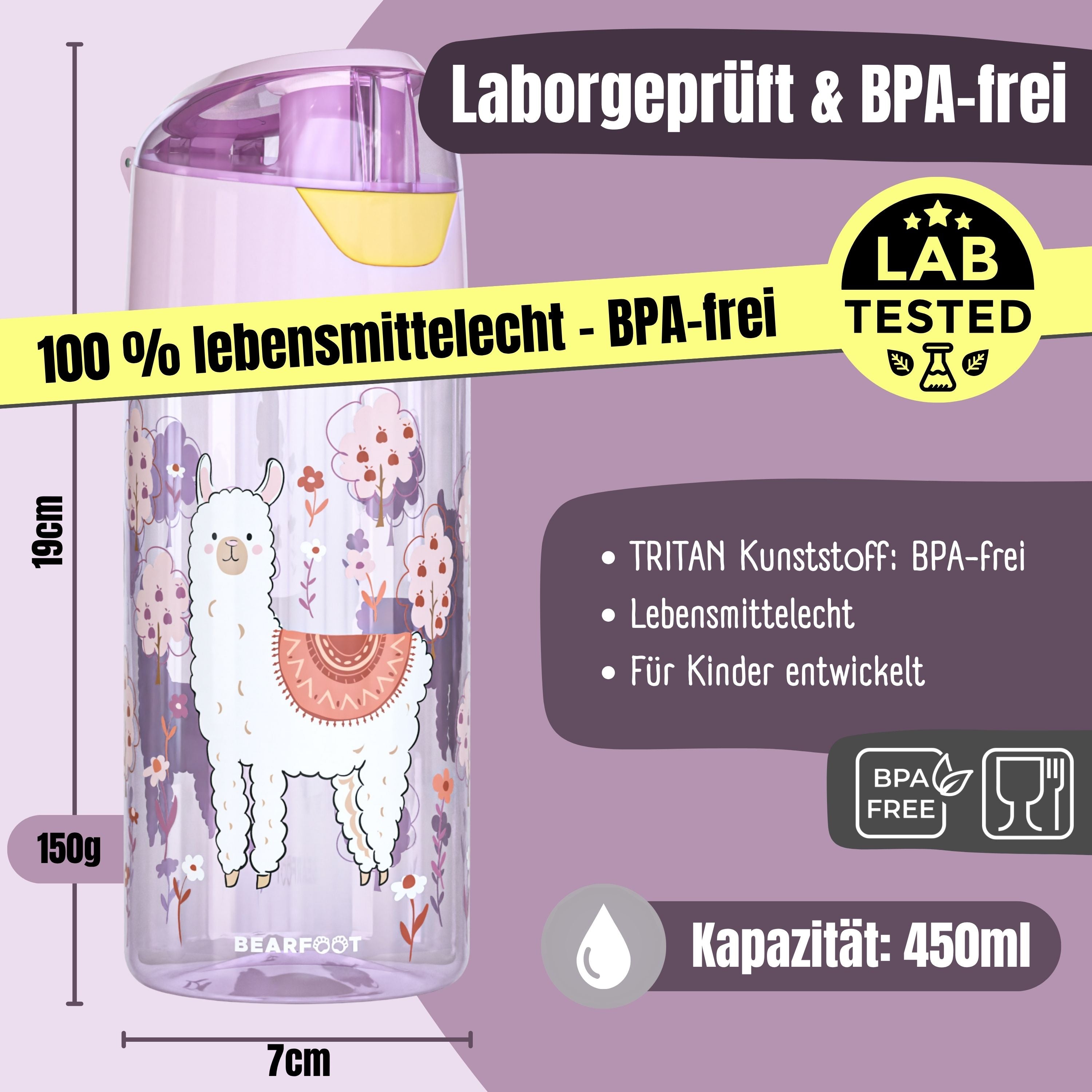 bearfoot-trinkflasche-lama-kinder-450ml-tritan-auslaufsicher image 4