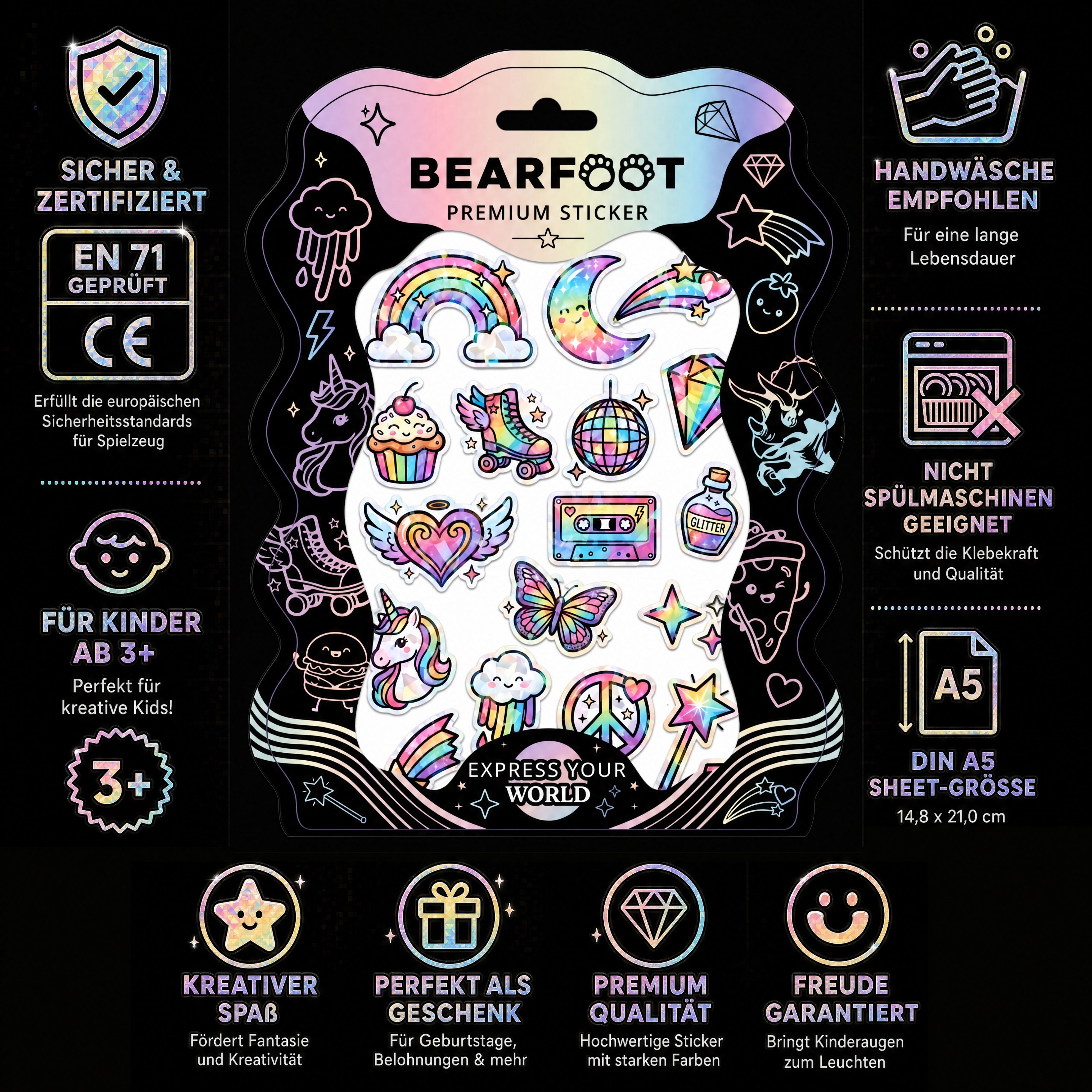 bearfoot-accessoires-premium-sticker-din-a5-rainbow-holografisch image 3