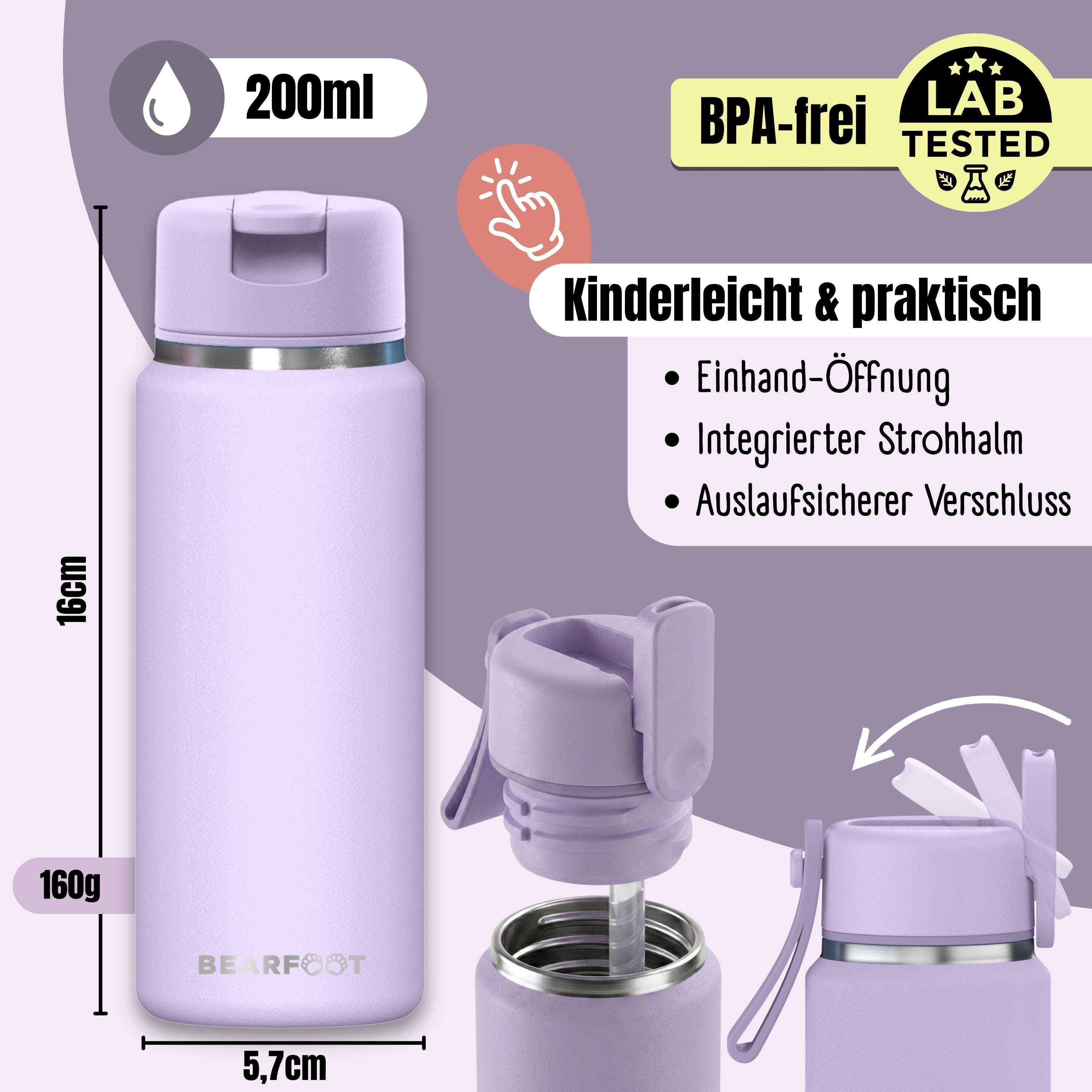 bearfoot-tiny-trinkflasche-edelstahl-200-ml-lila-auslaufsicher image 3